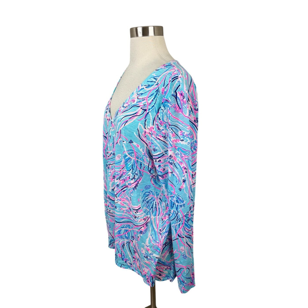Lilly Pulitzer NEW Etta Long Sleeve Top Bayside Blue Under the Moon XL Coastal - Picture 2 of 4